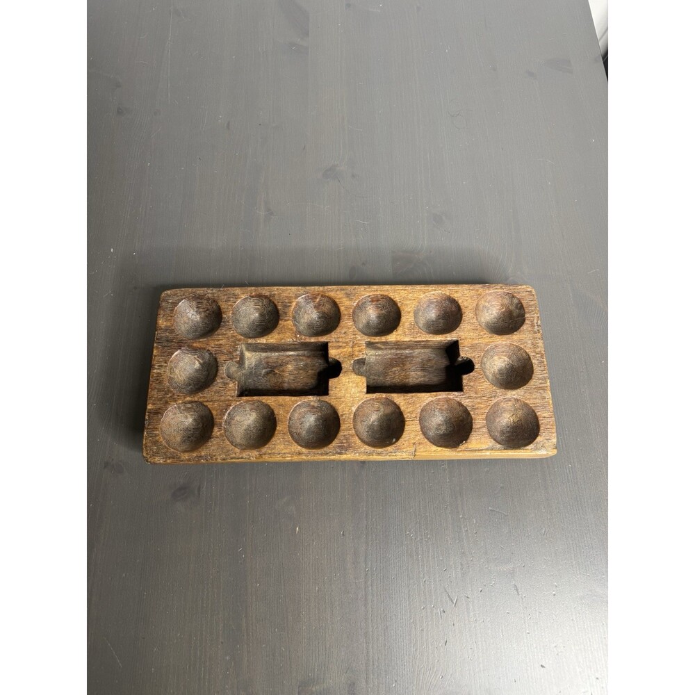 Vintage Hand Carved Wooden Mancala Game Board Rustic Boho Decor - Picture 2 of 7
